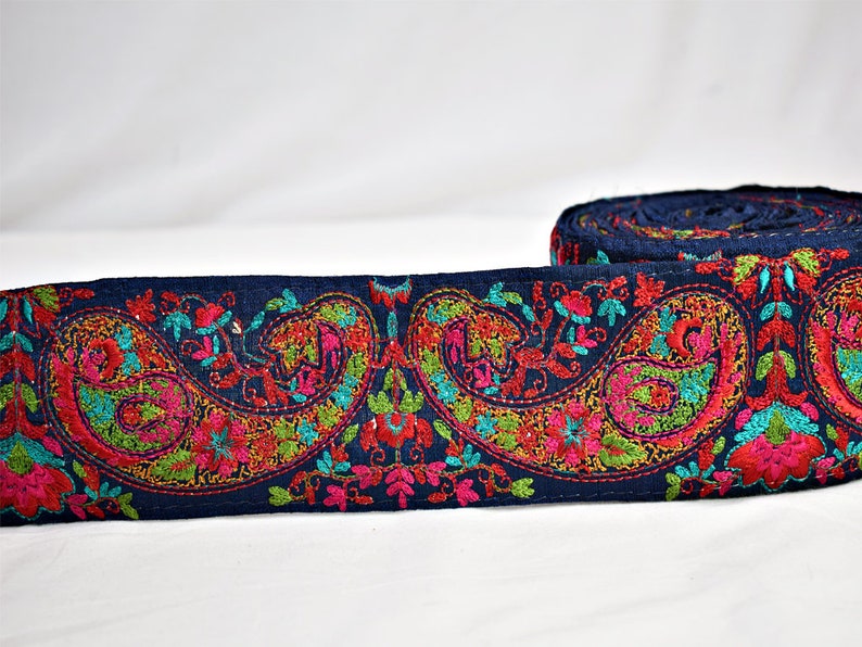9 Yard Wholesale Navy Blue Paisley Trimmings Decorative Embroidered Ribbon Sewing fabric Laces embellishments Crafting Boutique Materials
