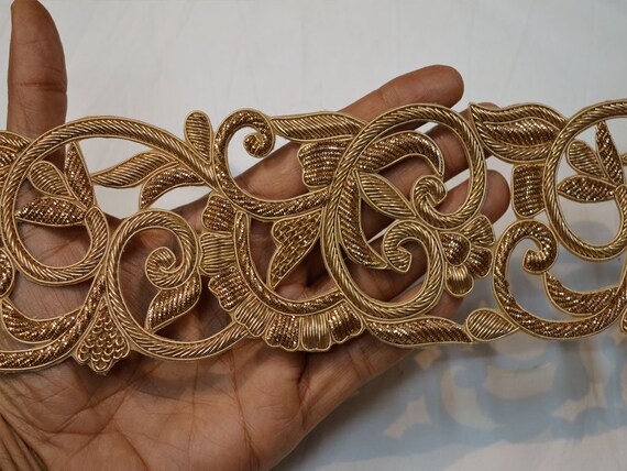 1 yardas último oro antiguo indio zardosi Kundan Piedra Dupatta Sari Ribete De Encaje