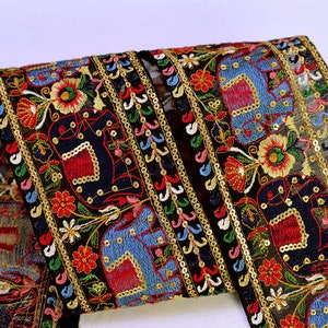 Indian Elephant Embroidery Sewing Fabric Saree Trim by 2 Yard Sari ...