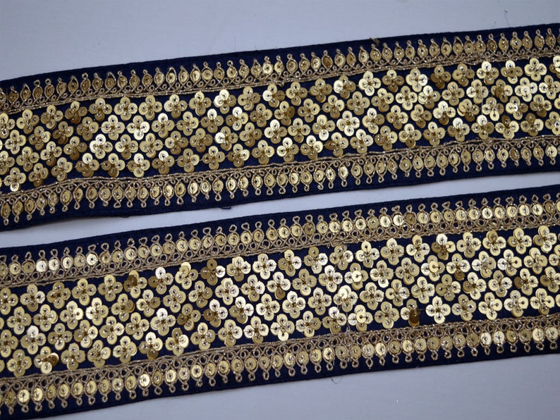9 Yard Wholesale Navy Blue Exclusive Embroidery Saree Border wedding dress sequins Trim Indian Embroidered sewing Tape Christmas Trimming