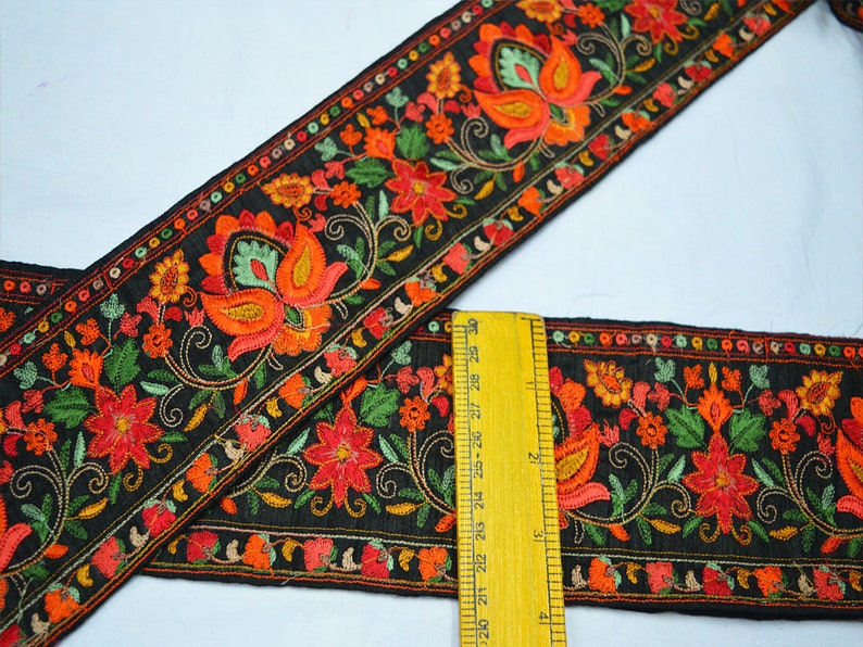 9 Yard Wholesale Orange Saree Ribbon Fabric Embellishment Embroidered Indian Trim Silk Decorative Sewing Embroidery Crafting Sari Border