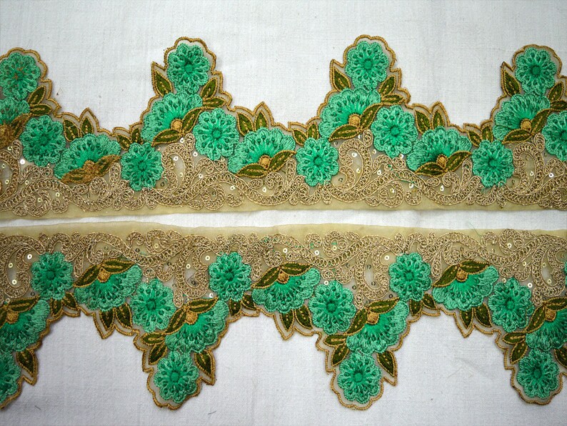 Sea Green Indian Trim by 9 yard Decorative Crafting Ribbon Embroidered Saree Border Ribbon Fabric trims and embellishments Sari Border