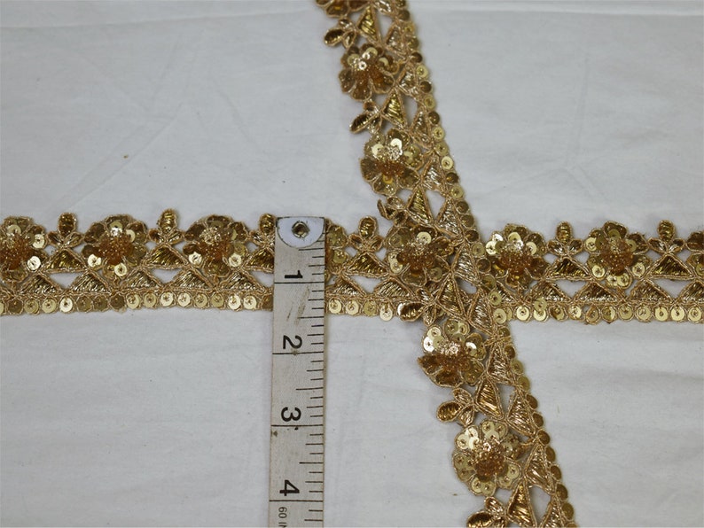 9 Yard Wholesale Gold Sequins Embroidered Lace Tape Trim Sari Border Decorative Saree Wedding Costume Dresses Ribbon Crafting Zari Border