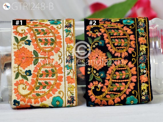 1 Yard Embroidered Ribbon Fabric Trim Decorative Embroidery Embellishments  DIY Crafting Sewing Saree Indian Sari Border Home Decor Tape