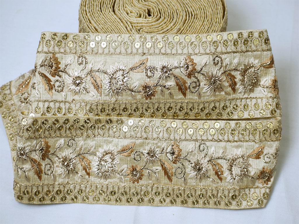 Wholesale Beige Saree Border Fabric Trim By 9 Yard Embroidered Etsy