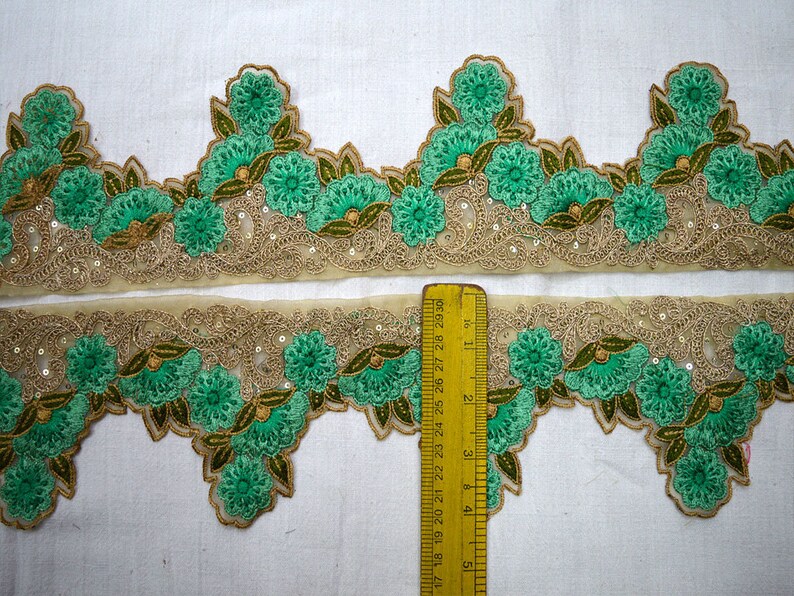 Sea Green Indian Trim by 9 yard Decorative Crafting Ribbon Embroidered Saree Border Ribbon Fabric trims and embellishments Sari Border