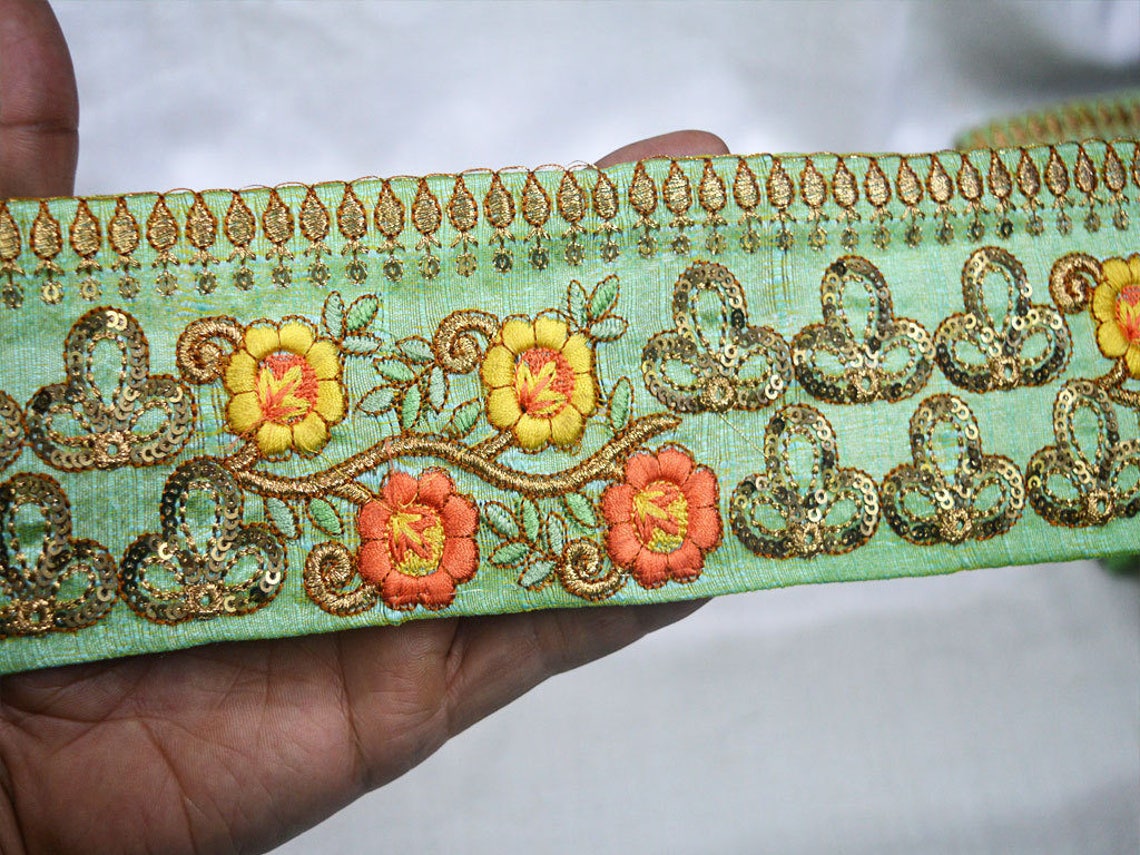 Embroidered Saree Border Fabric Trim By The Yard Indian Laces Etsy