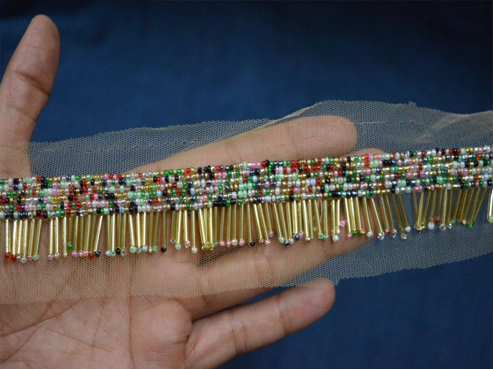 9 Yard Wholesale Beaded Fringed Ribbon Multi Color Indian Trim Etsy