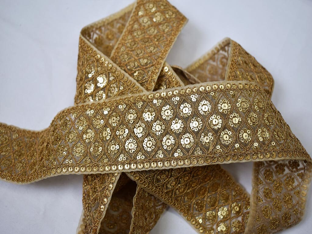 Wholesale Beige Gold Fabric Trim By 9 Yard Embroidered Etsy
