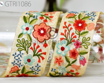 1 Meter Indian 5cm Embroidered Fabric Trim Embellishment Saree Ribbon Sewing Crafting Embroidery Border Wedding Dress Trimming Cushion Cover