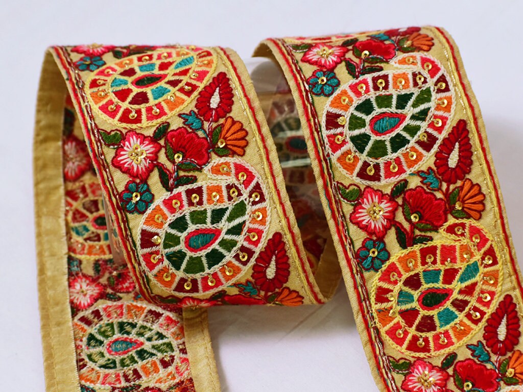 Paisley Embroidered Fabric Trim by the Yard Indian Sari Border - Etsy