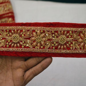 Red Saree Velvet Fabric Trim by the Yard Laces and Trims - Etsy