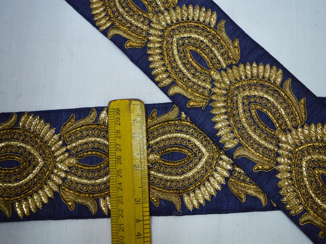 Navy Blue Copper Gold Trim by the Yard Indian Fabric | Etsy