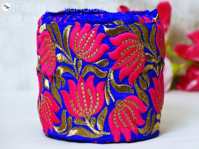 Royal Blue Embellishment Fabric Embroidered Indian Trim by the Etsy