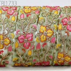 9 Yard Embroidered Fabric 3 CM Trim Embellishment Sari Ribbons Sewing DIY Crafting Border Indian Embroidery Trimmings Cushions Home Decor