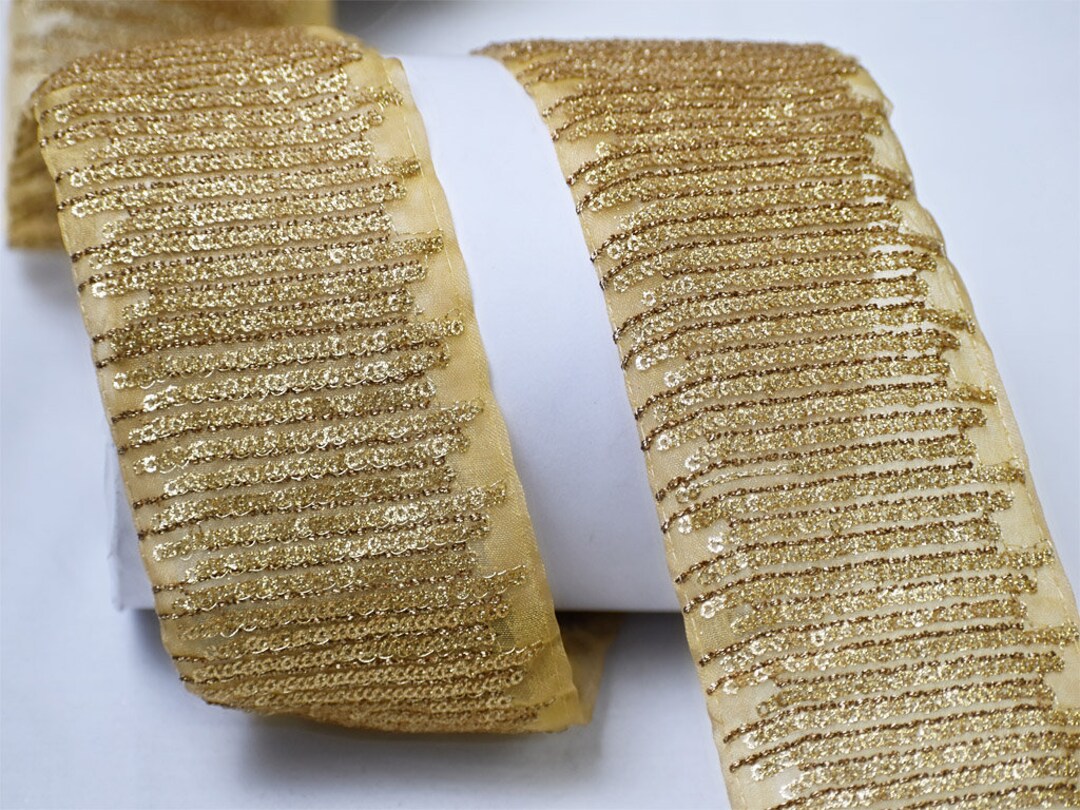 9 Yard Gold Sequins Trim Laces Indian Fabric Embroidered Etsy