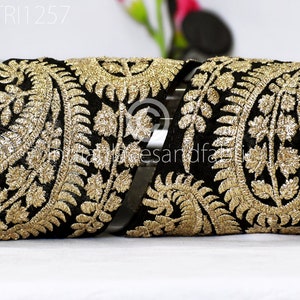 9 Yard Black 10CM Trim Embroidered Saree Gold Thread Work Silk Sari Border Trim Art Quilt Fabric Trim Crafting Sewing Costume Embellishment