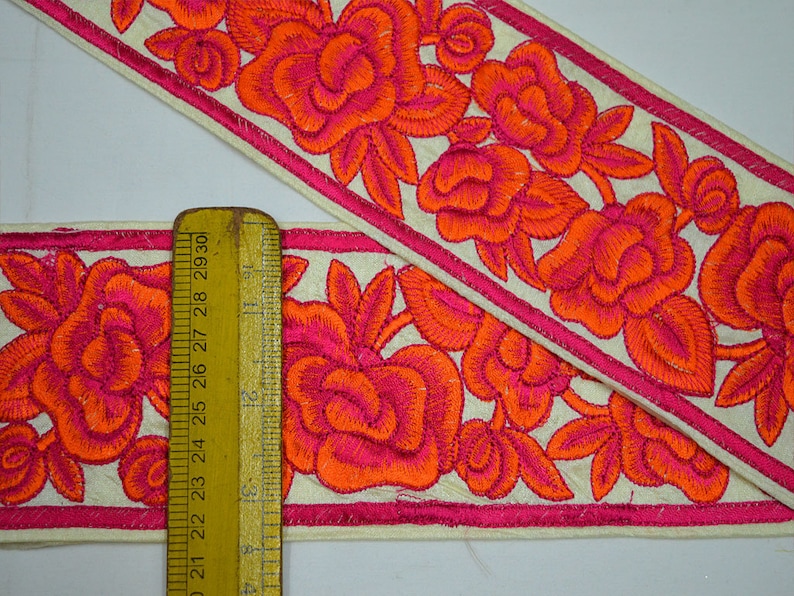 Wholesale 3.5 Orange Sewing Indian Fabric Trim By 9 Yard Crafting Sari Border Decorative Embroidered Saree Costume Embroidery Trimming tape