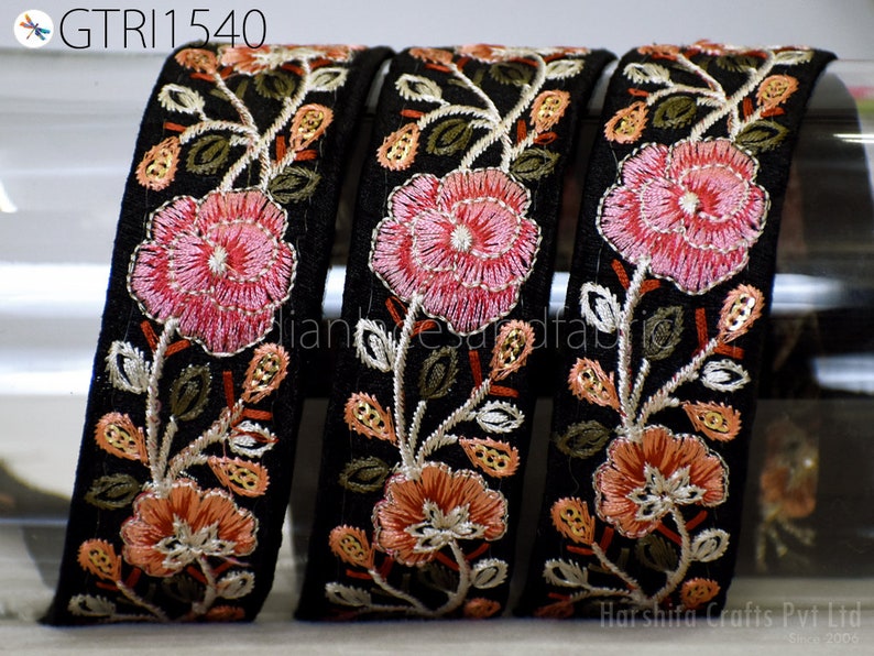 9 Yard Indian Embroidered Trim Embroidery Dress Embellishment Fabric Ribbon Trimming Cushions DIY Crafting Sari Border Wedding Saree Sewing zdjęcie 7