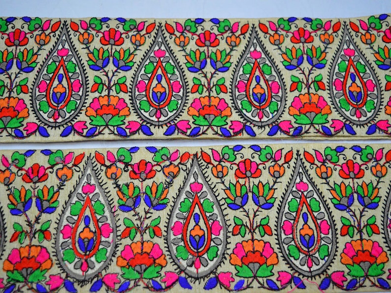 Hot Pink Embroidered Decorative Sari Border Fabric embellishments Trim By The Yard Trimmings Sewing Crafting Indian Laces Costumes Ribbon