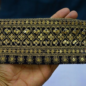 3 Navy Blue Indian 8cm Embroidered and Trims Saree Border Fabric Trim Ribbon Sari Border sleeper Crafting Sewing Laces
