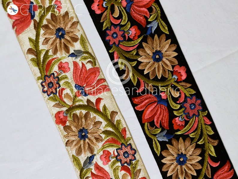 Red Embroidered Fabric Trim by the Yard Floral Indian - Etsy