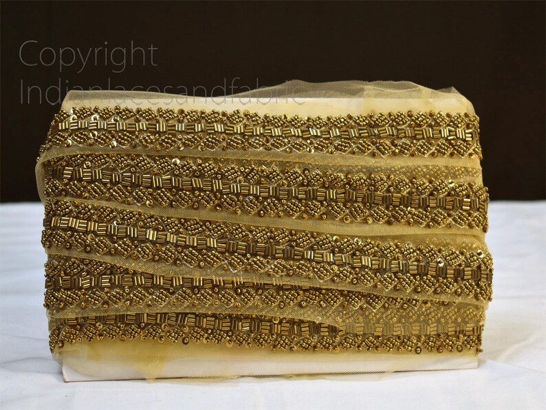 Exclusive Antique Gold Beaded Trim by the Yard Wedding Gown Etsy