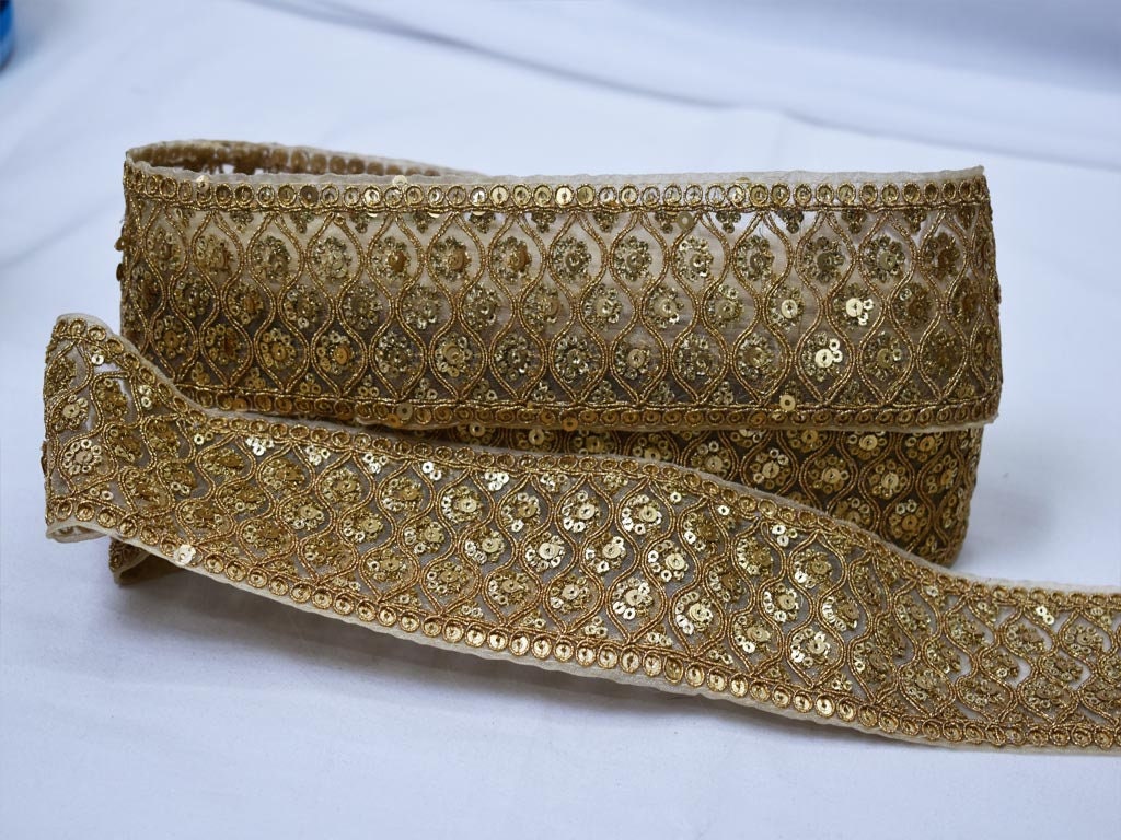 Wholesale Beige Gold Fabric Trim By 9 Yard Embroidered Etsy