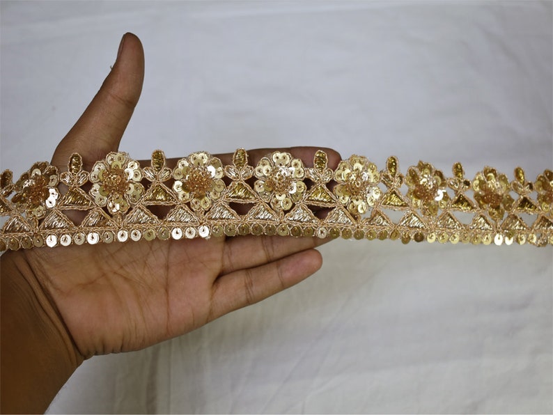9 Yard Wholesale Gold Sequins Embroidered Lace Tape Trim Sari Border Decorative Saree Wedding Costume Dresses Ribbon Crafting Zari Border