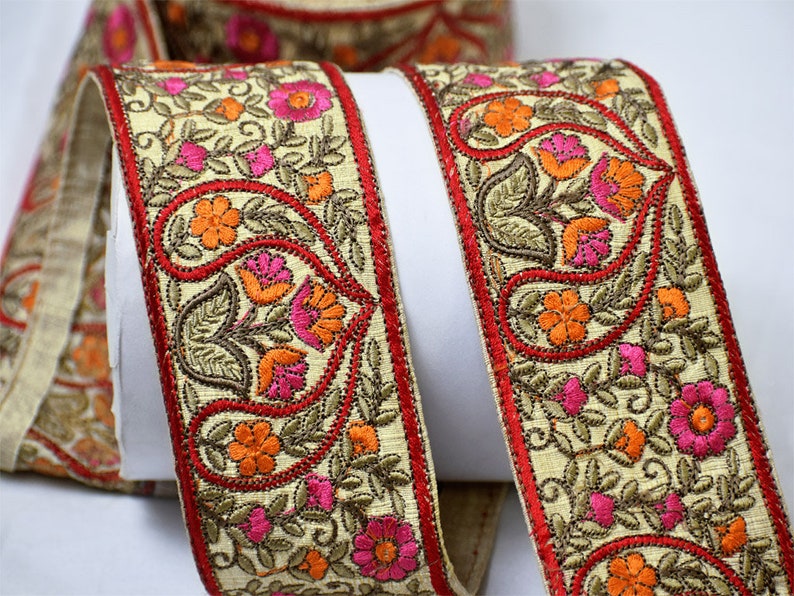 Embroidered Indian Laces Sari Fabric Trim by the Yard Etsy