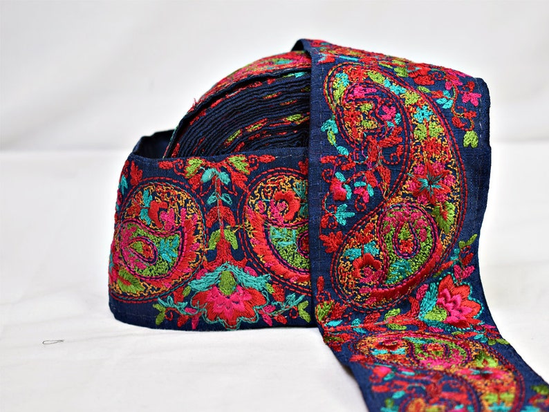 9 Yard Wholesale Navy Blue Paisley Trimmings Decorative Embroidered Ribbon Sewing fabric Laces embellishments Crafting Boutique Materials