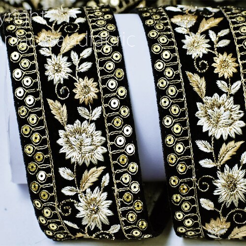 Green Embroidered Velvet Fabric Trim by the Yard Trimmings Etsy