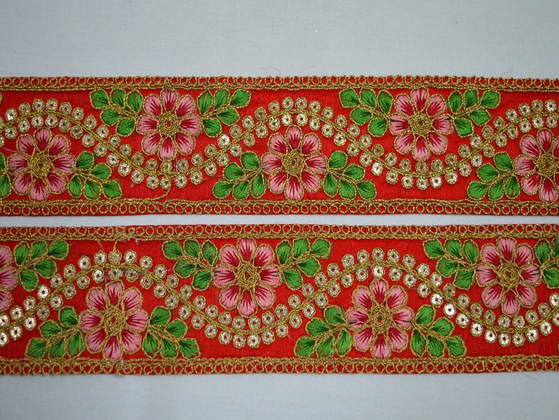Wholesale Red Indian Laces and Trims Saree Border Fabric Trim By 9 Yard