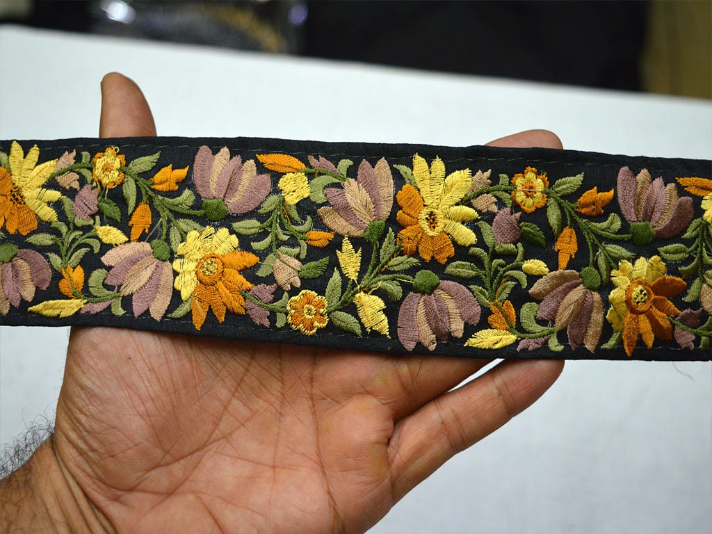 Black Fabric Trim and Embellishment Embroidered Indian Trim By Etsy