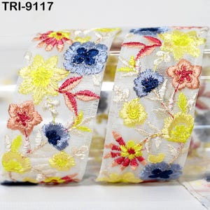 9 Yard Indian Embroidery Ribbons 4cm Embroidered Fabric Trim Embellishment Saree Craft Border Wedding Dress Cushion Cover Sewing Accessories