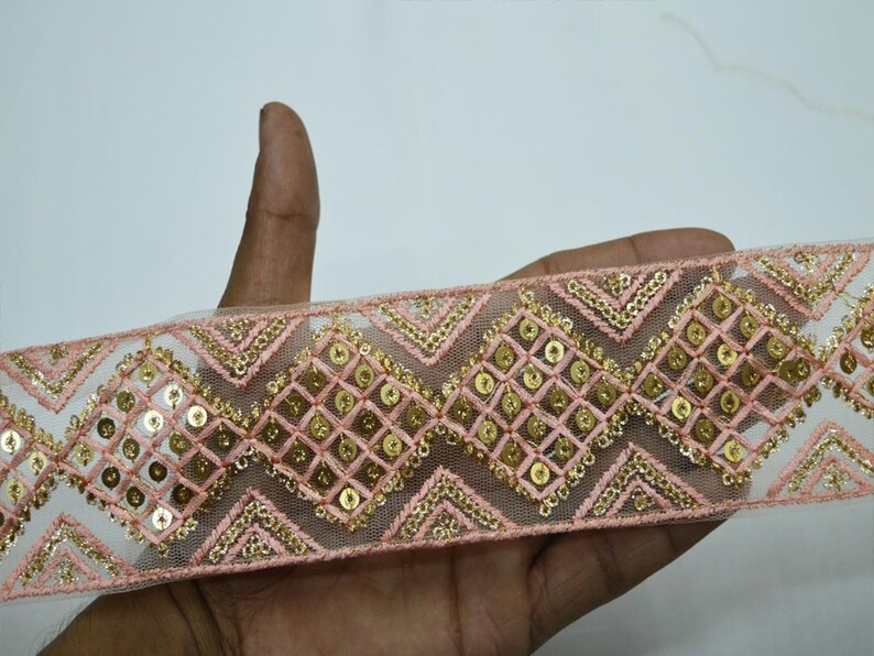 Decorative Peach Embroidery Embellishments Ribbon Saree Trims By The Yard Embroidered Border Sewing Costume Trimmings Clothing Accessories