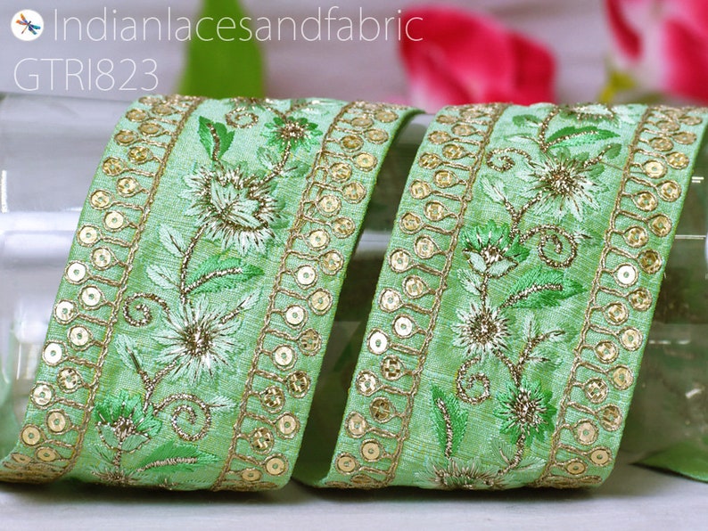 Sequin Gold Trim by the Yard Embroidered Trimming Indian Sari Etsy