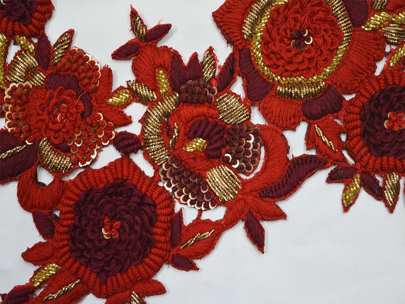 Small Round Shape Red Appliques Designer Beaded Crafting Dress Patch 12 Pcs