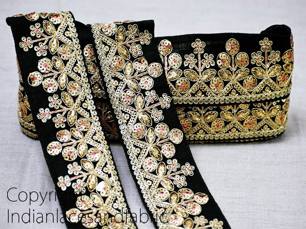 Salmon Pink Fabric Trim By The Yard Embroidered Embellishment Trimmings Sequin Sari Border Indian Crafting Sewing Cushions Curtains Ribbons