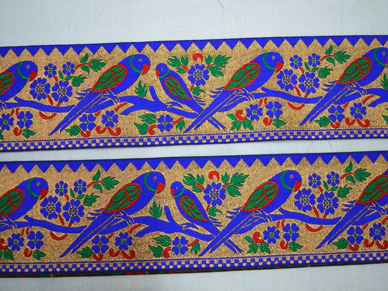 4 Wide Metallic Jaquard Sewing Trim From India Royal Blue Brocade 2.5 Yards