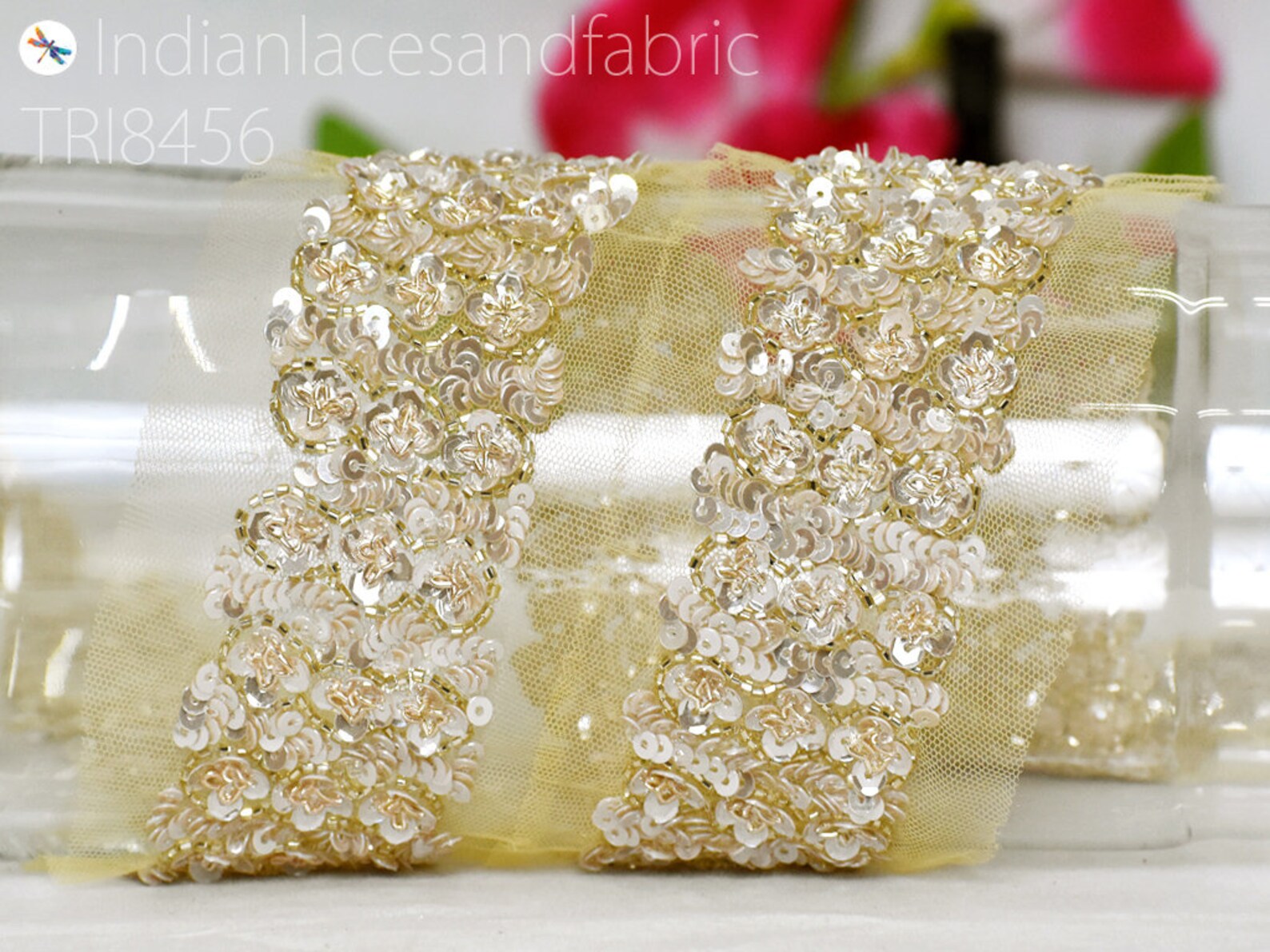Indian Gold Sequin Trims by the Yard Wedding Dresses Ribbon Etsy