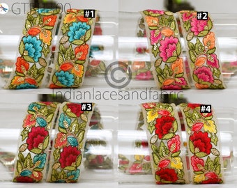 2 Yard Indian Floral Embroidered Trim Sari Crafting Embellishment Embroidery Border Saree Ribbon Cushion Home Décor Sewing Clothing Trimming