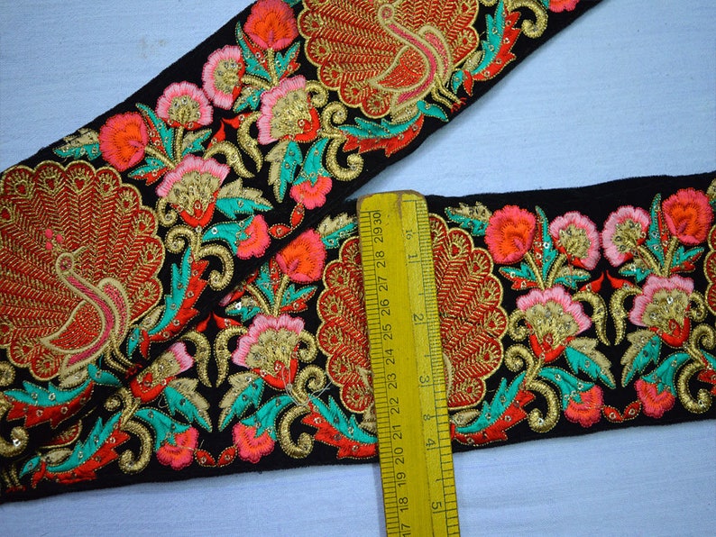 Peacock Indian Embroidered Laces and Trims Saree Fabric Trim Etsy