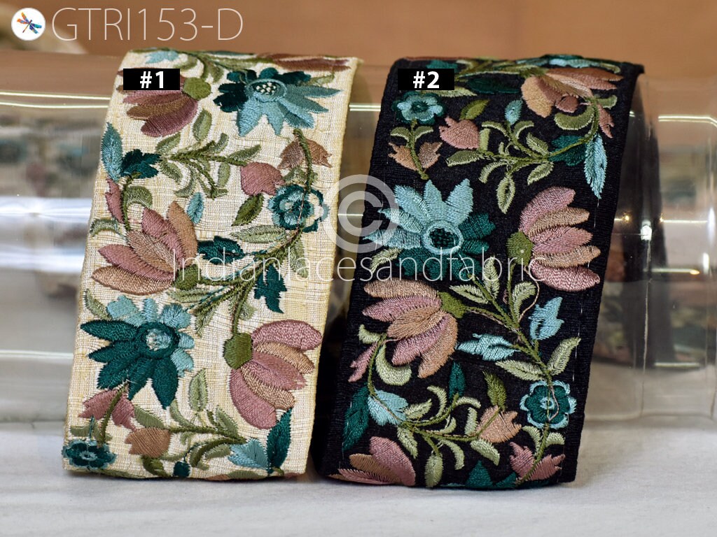 Teal Green Embroidered Ribbons Decorative Embroidery Fabric Etsy