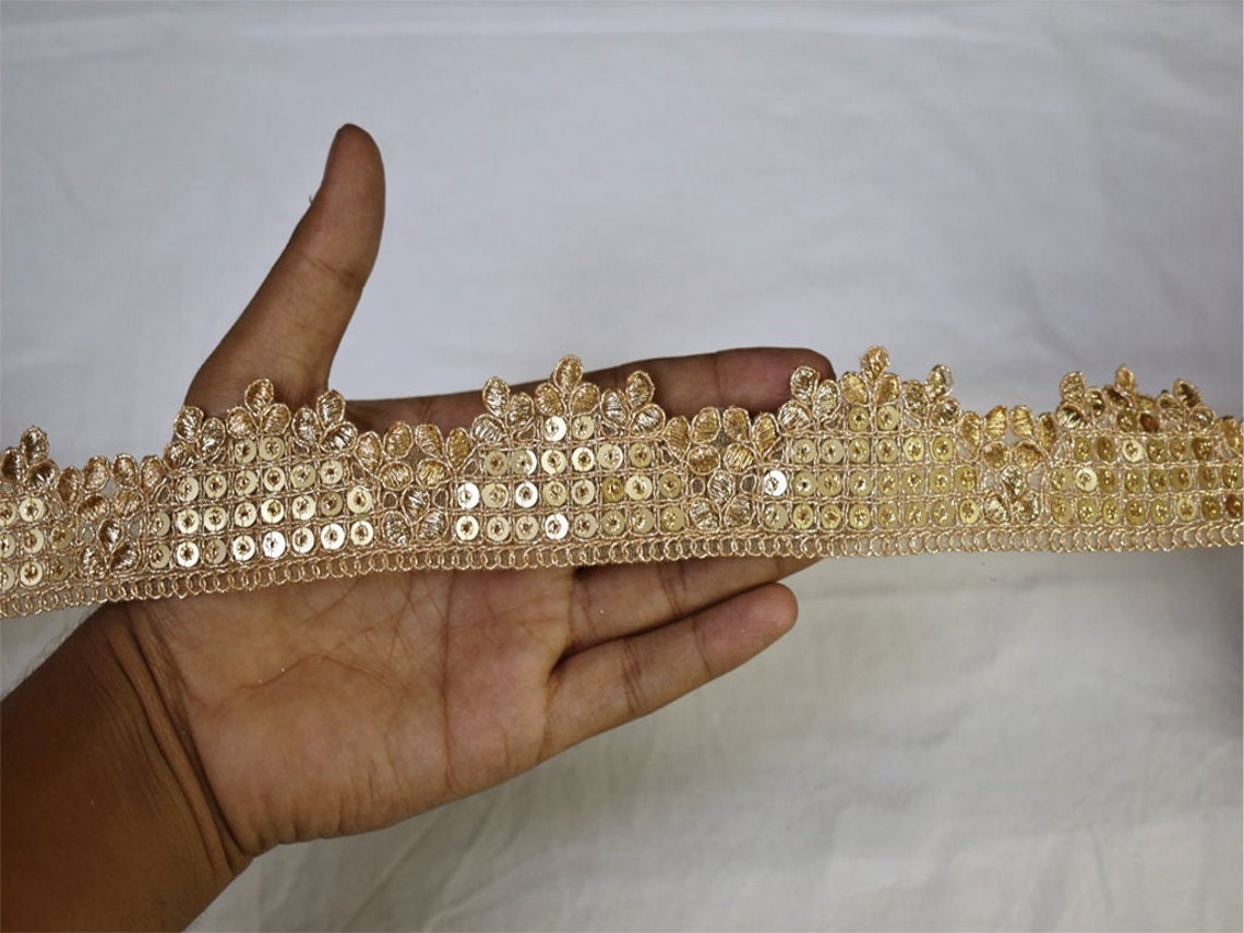 2 Yard Gold Embroidered Indian Laces Fabric Trim Sari Border Etsy