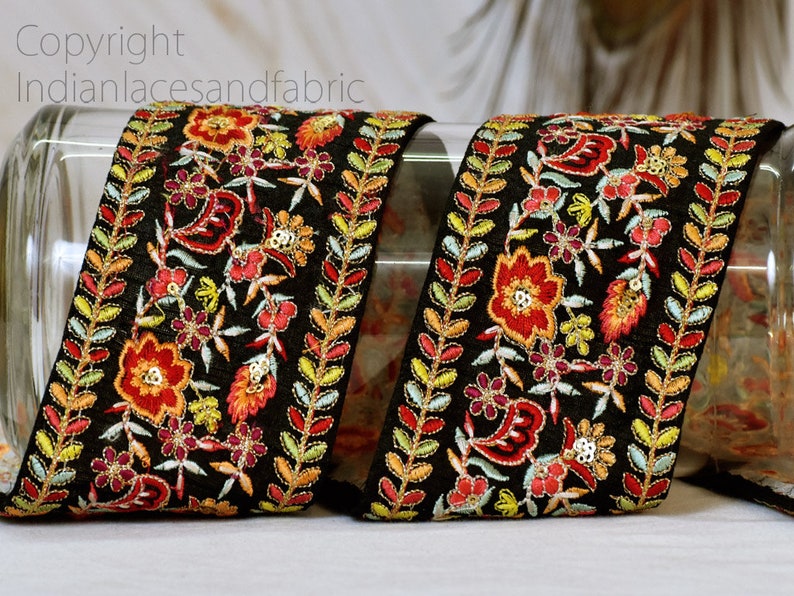 Yellow Indian Embroidered Ribbon Decorative Embroidery Trim by - Etsy