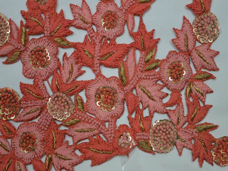 1 Piece Latest Indian Rhinestone Gold Zari Embroidery Applique//Patch Crafting