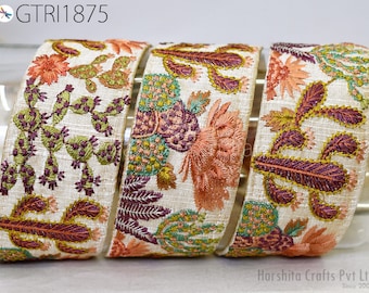 1 Meter Indian Embellishment Embroidered Fabric Trim Saree Ribbon Crafting Sewing Embroidery Border Wedding Dress Trimmings Cushion Covers