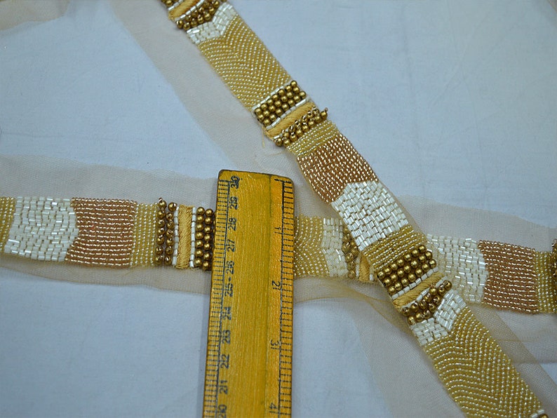Exclusive Gold Beaded Trim Wedding Dress Ribbon Bridal Belt Etsy