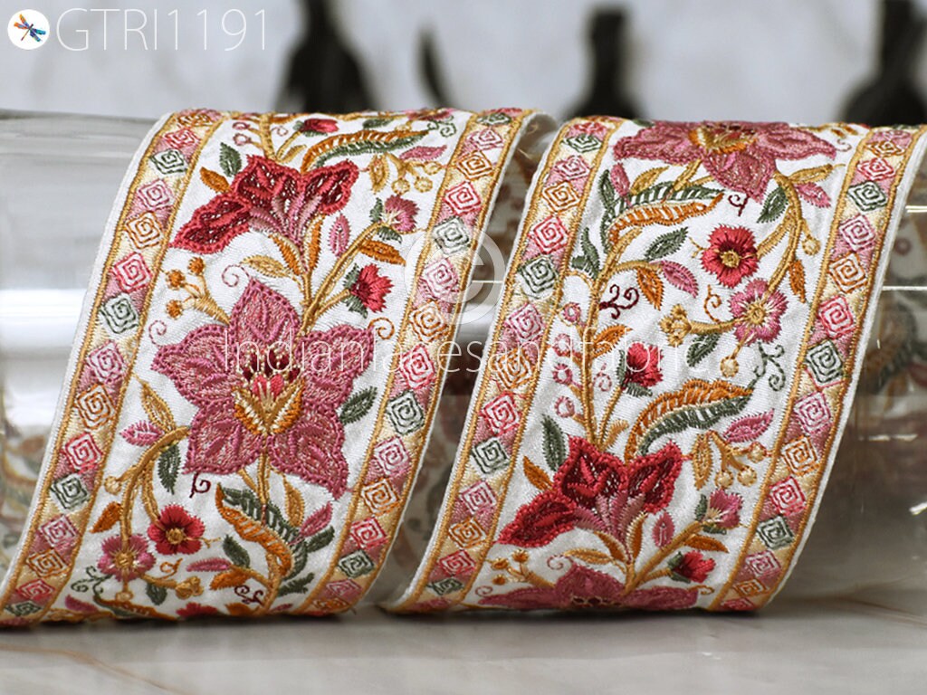 Embroidered Fabric Trim by the Yard Decorative Embroidery Etsy